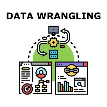 Data wrangling process transforming raw information into valuable insights Illustrazione stock