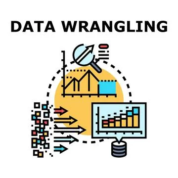 Data wrangling process transforming raw information into analysis Stock Illustration