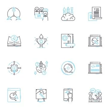 Data writing linear icons set. Analysis, Excel, Algorithm, Interpretation 스톡 일러스트