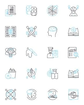 Data writing linear icons set. Analysis, Excel, Algorithm, Interpretation Stockillustratie