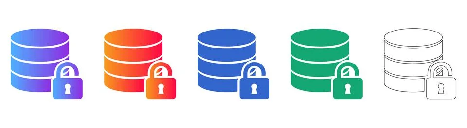 Database Access and Unlocked Security Icons Stock Illustration