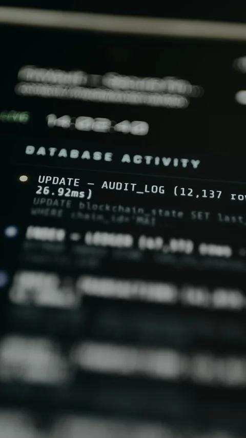 Database activity dashboard showing live queries with table names and latency Stock Footage 331570630