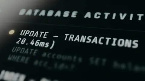 Database Activity Feed, live SQL queries, INSERT, UPDATE, INDEX operations with Stock Footage 331569477