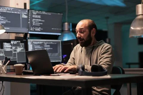Database admin feeling happy about coding victory Stock Photos