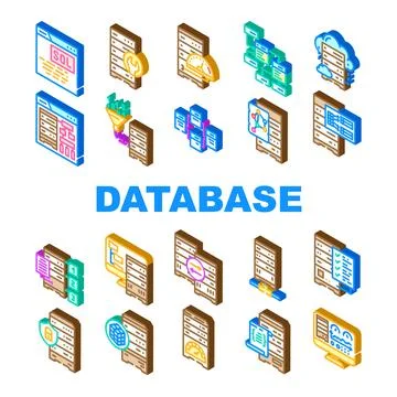 Database administrator computer, icons set vector 스톡 일러스트