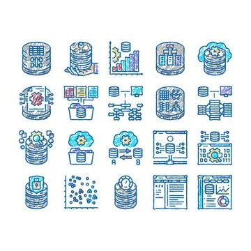 Database administrator server icons hand drawn Stock Illustration