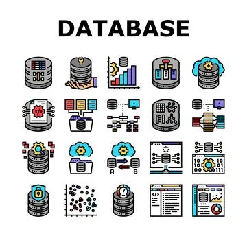 Database administrator server icons set vector Stock Illustration