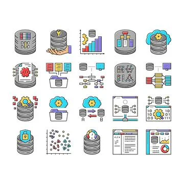 Database administrator server icons set vector 库存插图