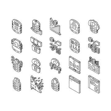 Database administrator server isometric icons set vector Stock Illustration