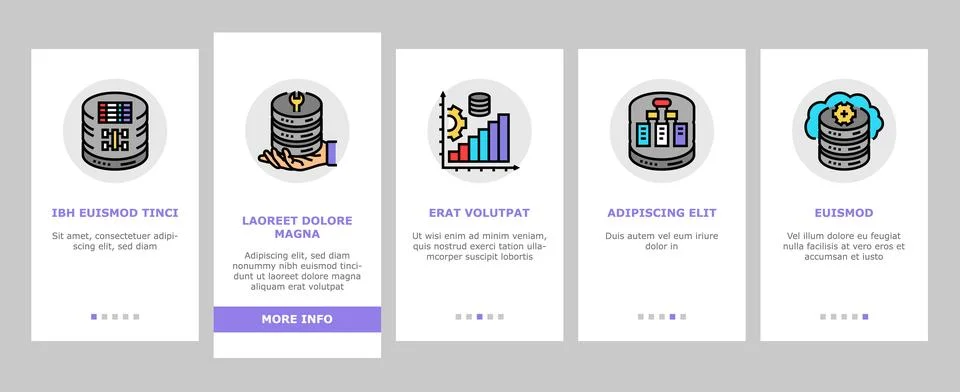 Database administrator server onboarding icons set vector Stock Illustration