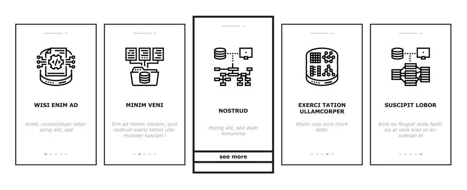 Database administrator server onboarding icons set vector 스톡 일러스트