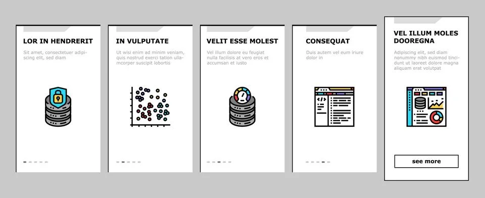 Database administrator server onboarding icons set vector Illustrazione stock