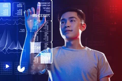 Database administrator touching the screen while entering personal data Stock Photos