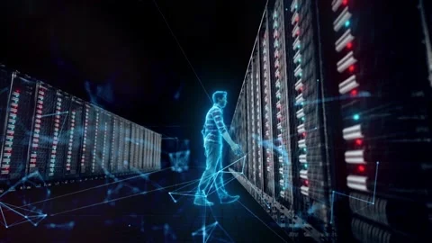 Database Adminstrator Front of big Server v2 Stock Footage 145349535