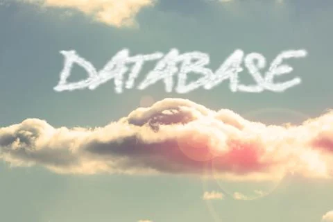 Database against bright blue sky with cloud Illustrazione stock