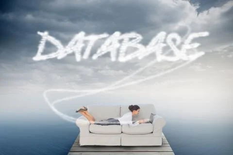 Database against cloudy sky over ocean Stock Illustration