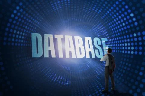 Database against futuristic dotted blue and black background Ilustração Stock