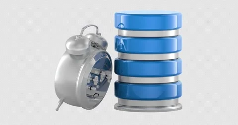 Database with alarm clock, rotation animation seamlessly loopable. 3D rende.. Stock Footage 332671184