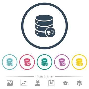 Database alerts flat color icons in round outlines Stock Illustration