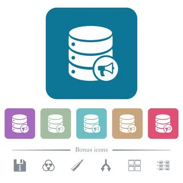 Database alerts flat icons on color rounded square backgrounds 库存插图