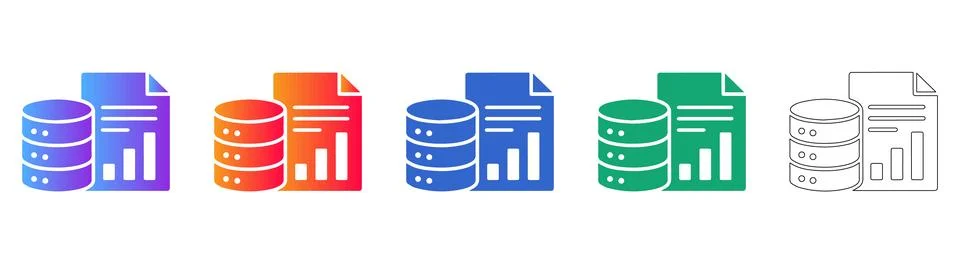 Database Analysis and Reporting Icons Set Stock Illustration