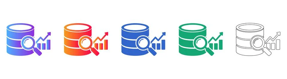 Database Analysis and Search Icon Set Stock Illustration