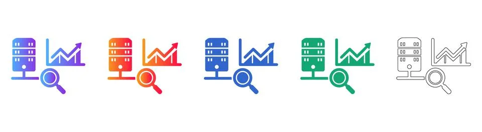 Database Analytics and Search Icon Set Stock Illustration