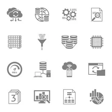 Database Analytics Black Icons Set Stock Illustration