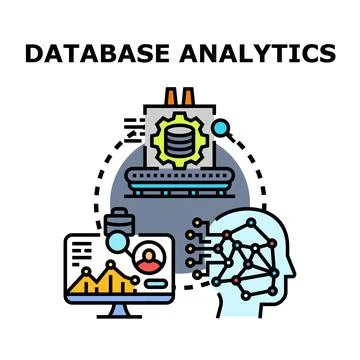 Database analytics concept exploring data processing and insights Stock Illustration