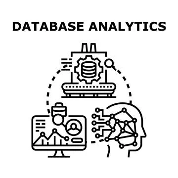 Database analytics concept exploring data processing and insights Stock Illustration