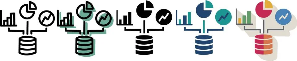 Database analytics data extraction icon set Stock Illustration
