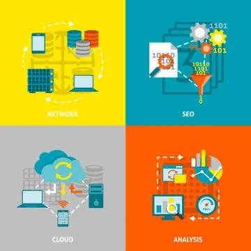 Database Analytics Flat Icons Square Stock Illustration