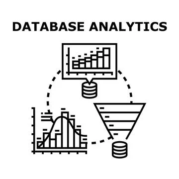 Database analytics processing collecting filtering visualizing data Stock Illustration