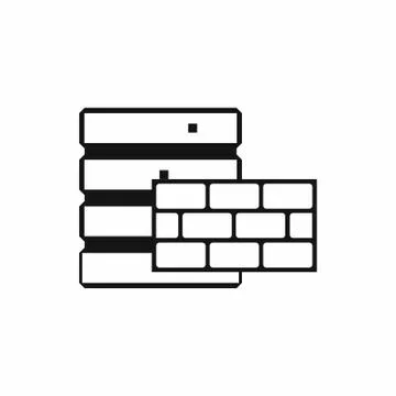 Database and brick wall icon, simple style Stock Illustration