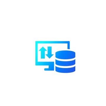 Database and computer, data transfer icon Stock Illustration