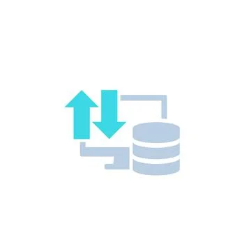 Database and computer, data transfer icon, vector Stock Illustration