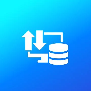 Database and computer, data transfer, vector icon Stock Illustration