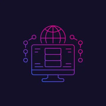 Database and computer, network linear icon Stock Illustration