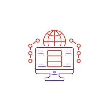 Database and computer, network vector line icon Illustrazione stock