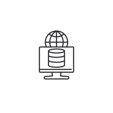 Database and computer vector line icon 스톡 일러스트