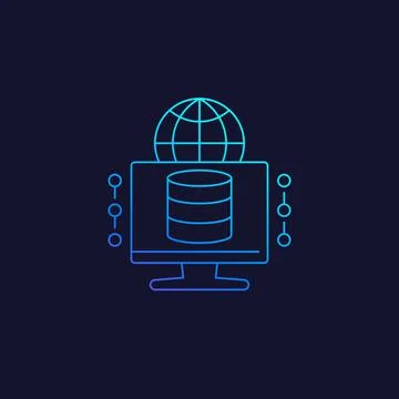 Database and computer vector linear icon Stock Illustration