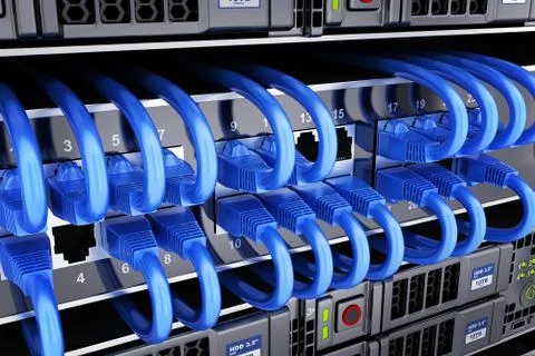 Database and connect cable server. 3d illustration Illustrazione stock
