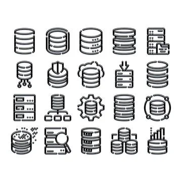 Database and network icons for data management Stockillustratie