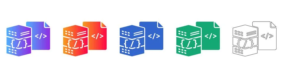 Database and Programming Code Document Icons 库存插图
