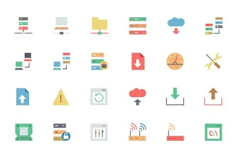 Database and Server Colored Icons Stock Illustration