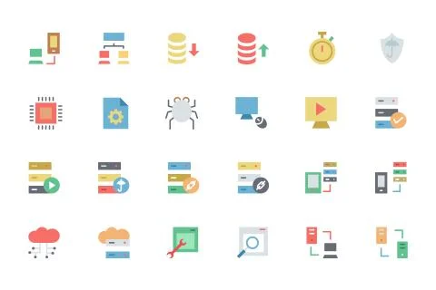 Database and Server Colored Icons Collection Stock Illustration