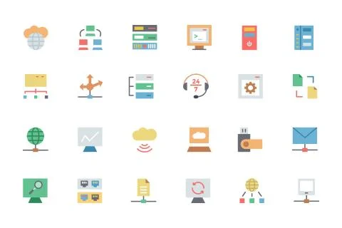 Database and Server Colored Vector Icons Set Illustrazione stock