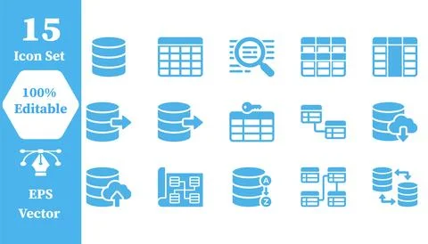 Database and server management icon set with database management administrati Stock Illustration