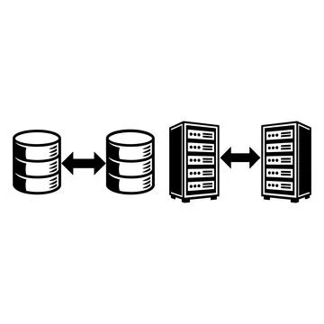 Database and server synchronization icons with bidirectional arrows Stock Illustration