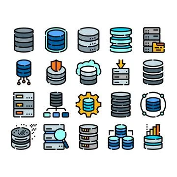 Database and server system data technology icons Stock Illustration
